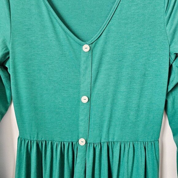 EUC LIKE NEW GREEN SCOOP NECK BUTTON DOWN SUPER MAXI LONGSLEEVE DRESS SIZE SMALL - Picture 9 of 15